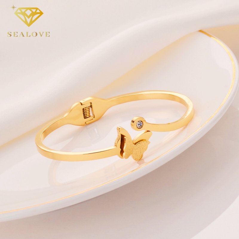 Gelang Titanium Wanita Anti Karat Model Simple Kupu-kupu Korea Fashion Bracelet 18K Emas COD
