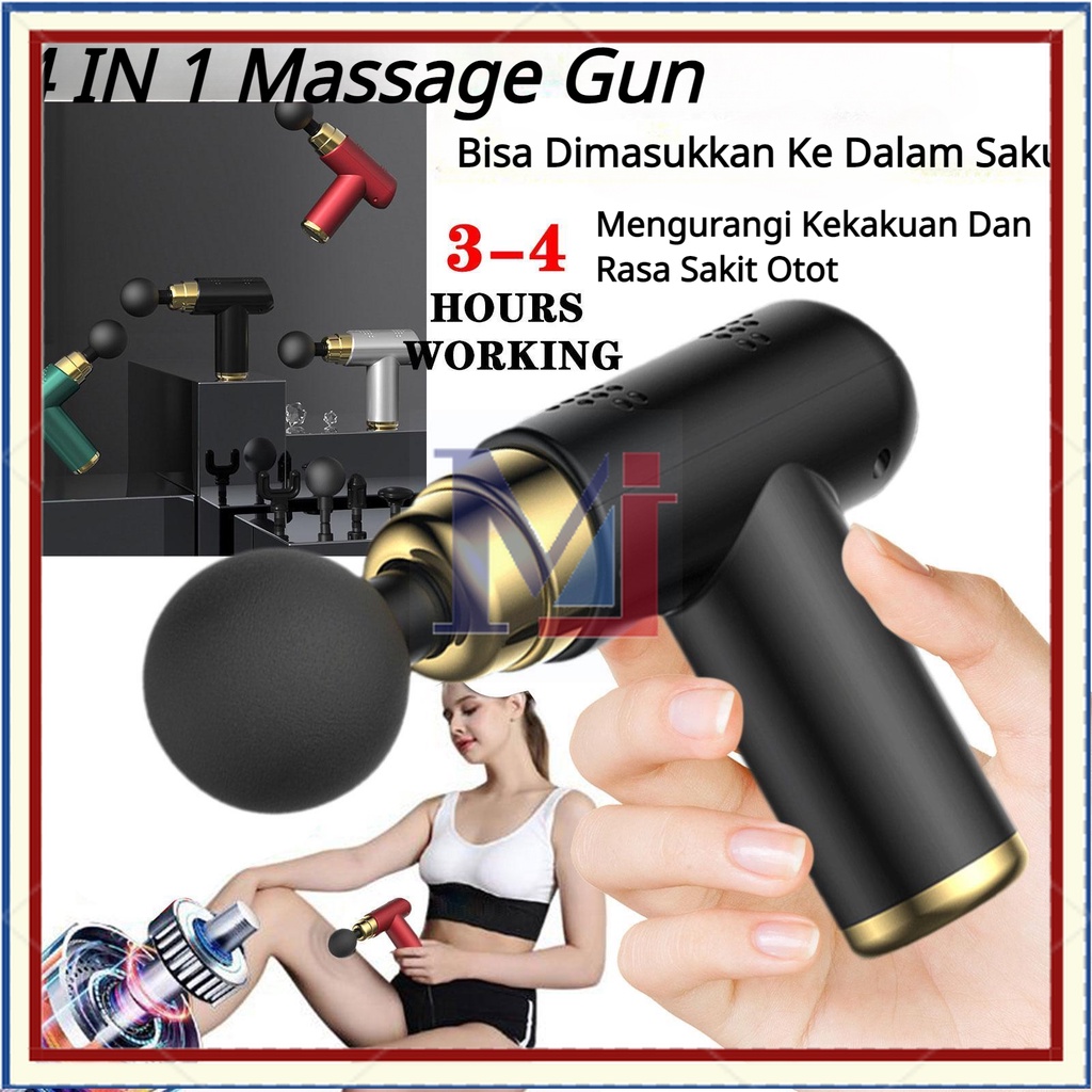 【COD】4 IN 1 Massage Gun Alat Pijat Getar Elektrik/Massage Gun Alat Pijat Elektrik/Alat Pijat Punggung Deep Tissue Muscle Massager Gun