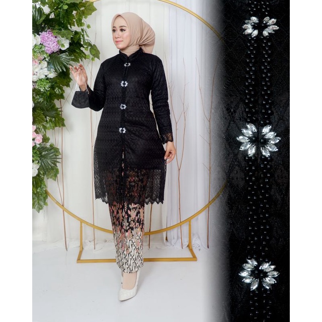 BA kebaya modern Kebaya Brukat Payet Busui tunik brukat Atasan tunik brukat Set Kebaya Pesta Modern Kebaya Kancing Payet