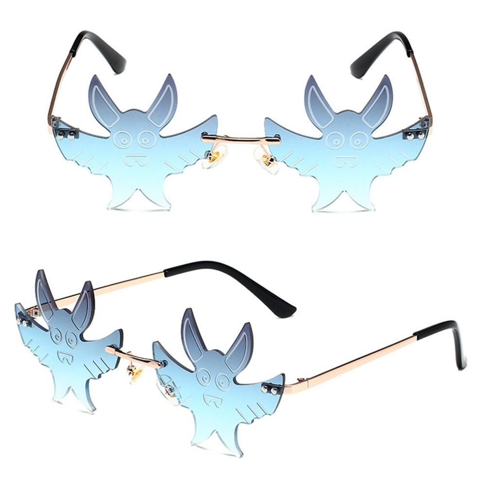 R-flower Bat Shaped Sunglasses Lucu Disco Pesta Wanita Dan Pria Eyewear Rimless