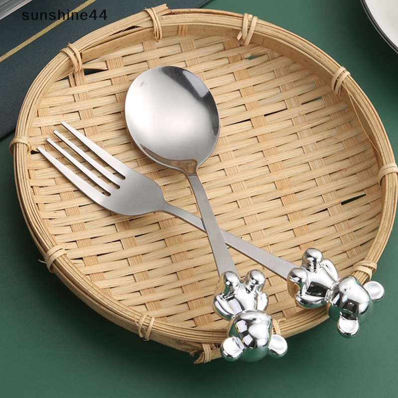 Sunshine 1Pc Stainless Steel Cutlery Spoon Fork Sendok Teh Kartun Beruang Peralatan Dapur ID