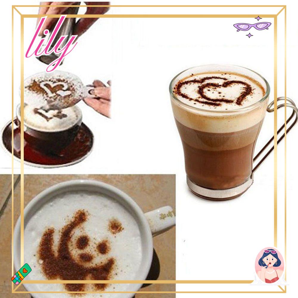 Lily 16pcs Coffee Art Stensil Cetakan Kue Lucu Alat Busa