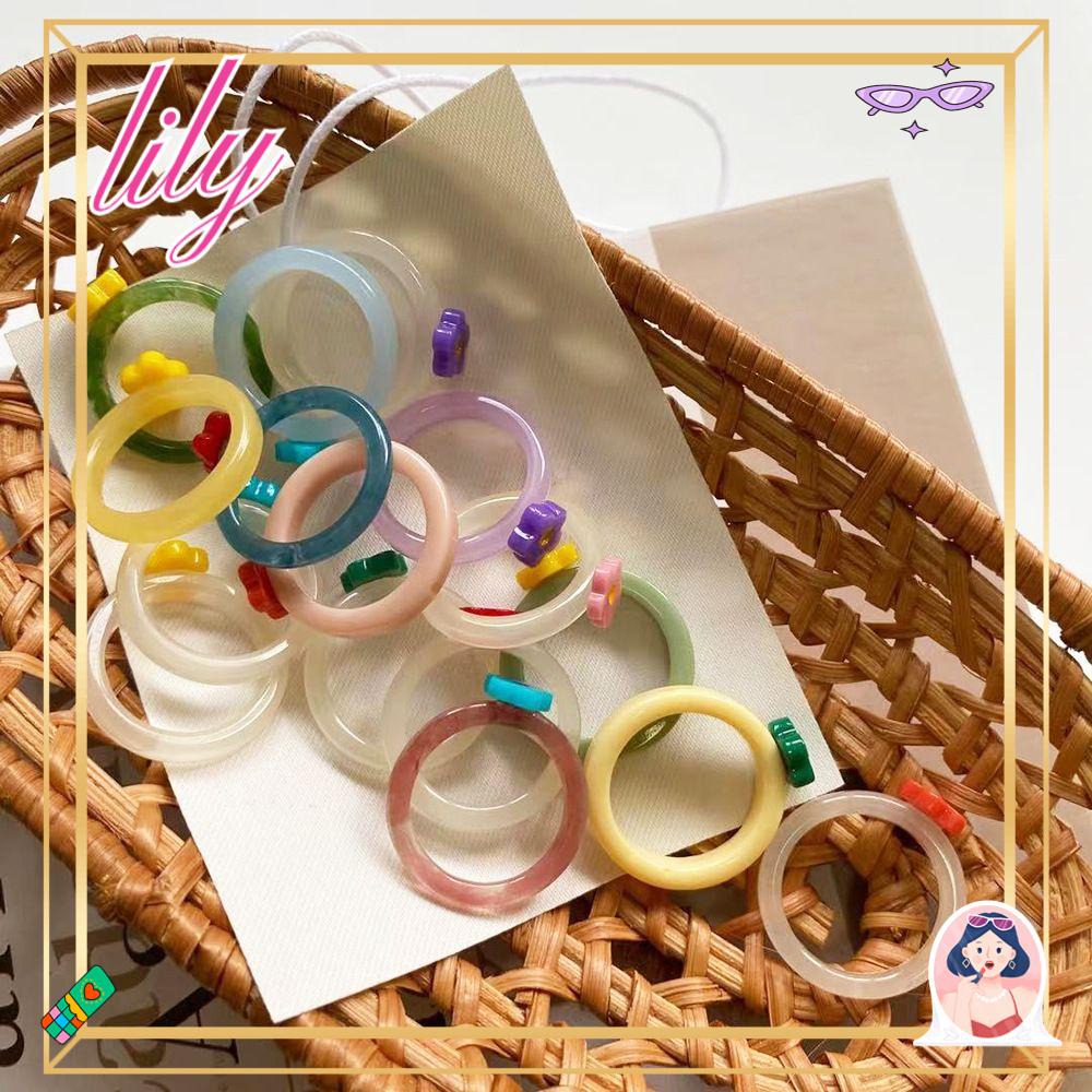 Lily Cincin Bunga Kecil Untuk Wanita Resin MultiColor Akrilik