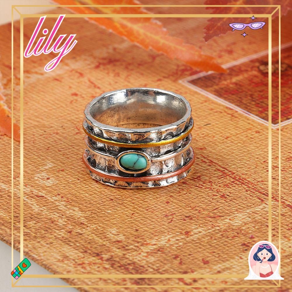 Lily Lebar Cincin Perhiasan Cincin Jari Hias Oval Retro