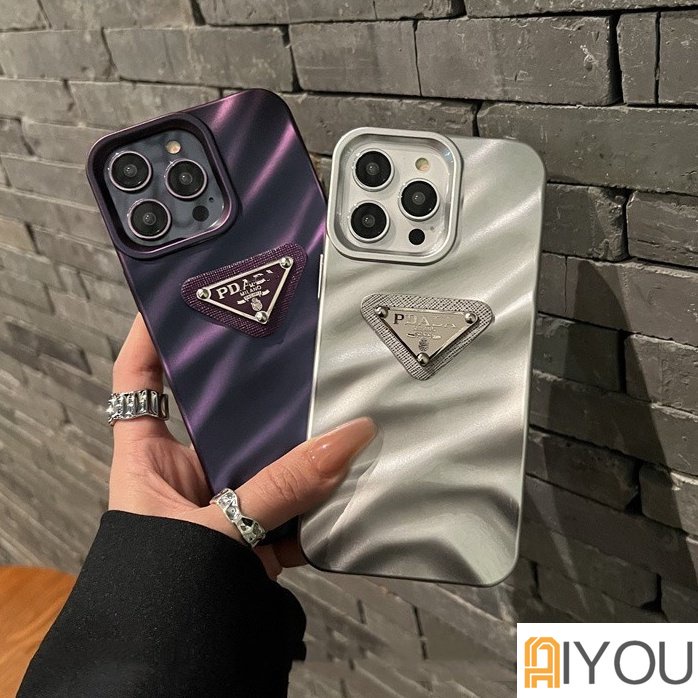 IPHONE Retro Brown 3D Merek PADPleats Tekstur Casing Ponsel Kompatibel Untuk Iphone14 13 12 Pro Max Iphone11Tahan Shock Lembut TPU Back Cover