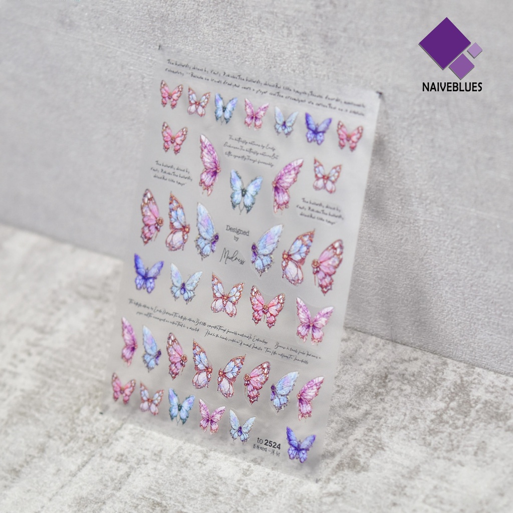 [naiveblues] 1lembar Stiker Kuku DIY 5D Butterfly Nails Manicure Stickers Untuk Salon