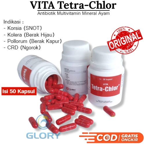 Vita Tetra Chlor - Obat Tetraclor Isi 50 Kapsul /Obat Penyakit Ayam Seperti Ngorok Pilek Berak Kapur