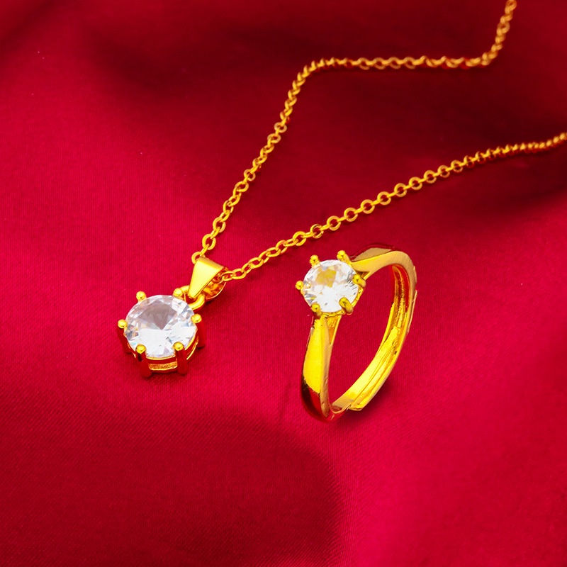 Aksesoris Perhiasan Fashion Goldkingdom Ready Stock Kalung Cincin Berlian Putih Lapis Emas set Minimalis Mewah