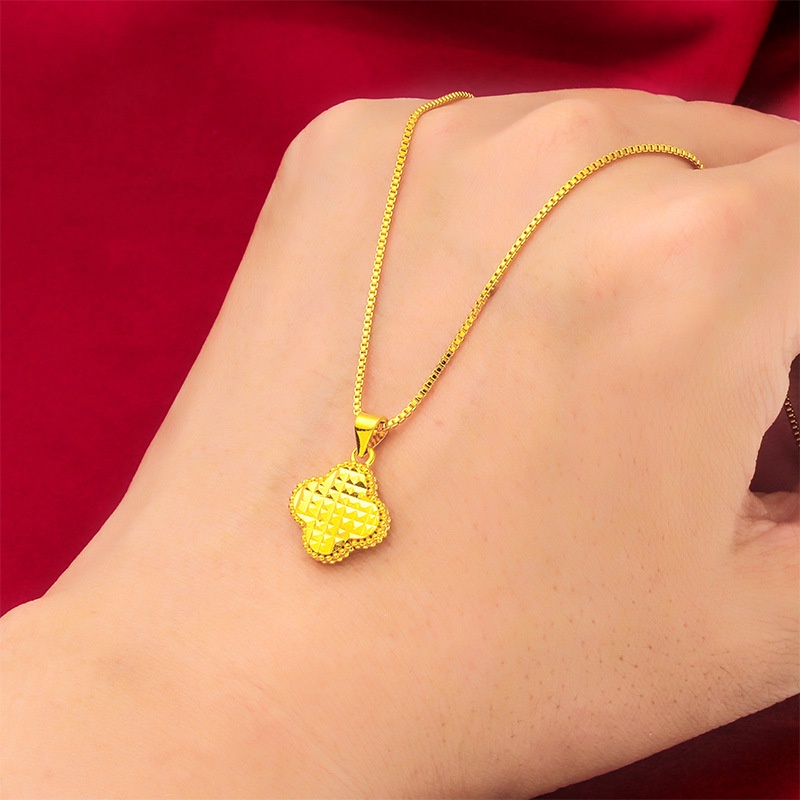 Goldkingdom Fashion Perhiasan Aksesoris Ready Stock Wanita Lapis Emas Empat Daun Rumput Kalung Membawa Kebahagiaan