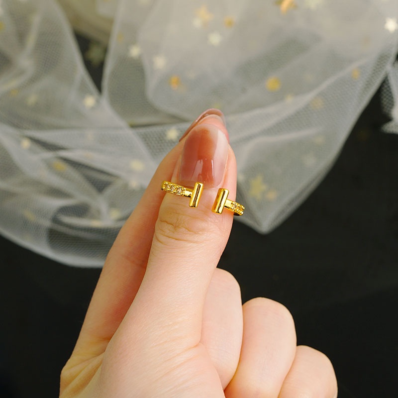 Goldkingdom Aksesoris Perhiasan Fashion Ready Stock Cincin Ringan Mewah Lapis Emas, Mahkota Kupu-Kupu adjustable Berlian setting Untuk Wanita