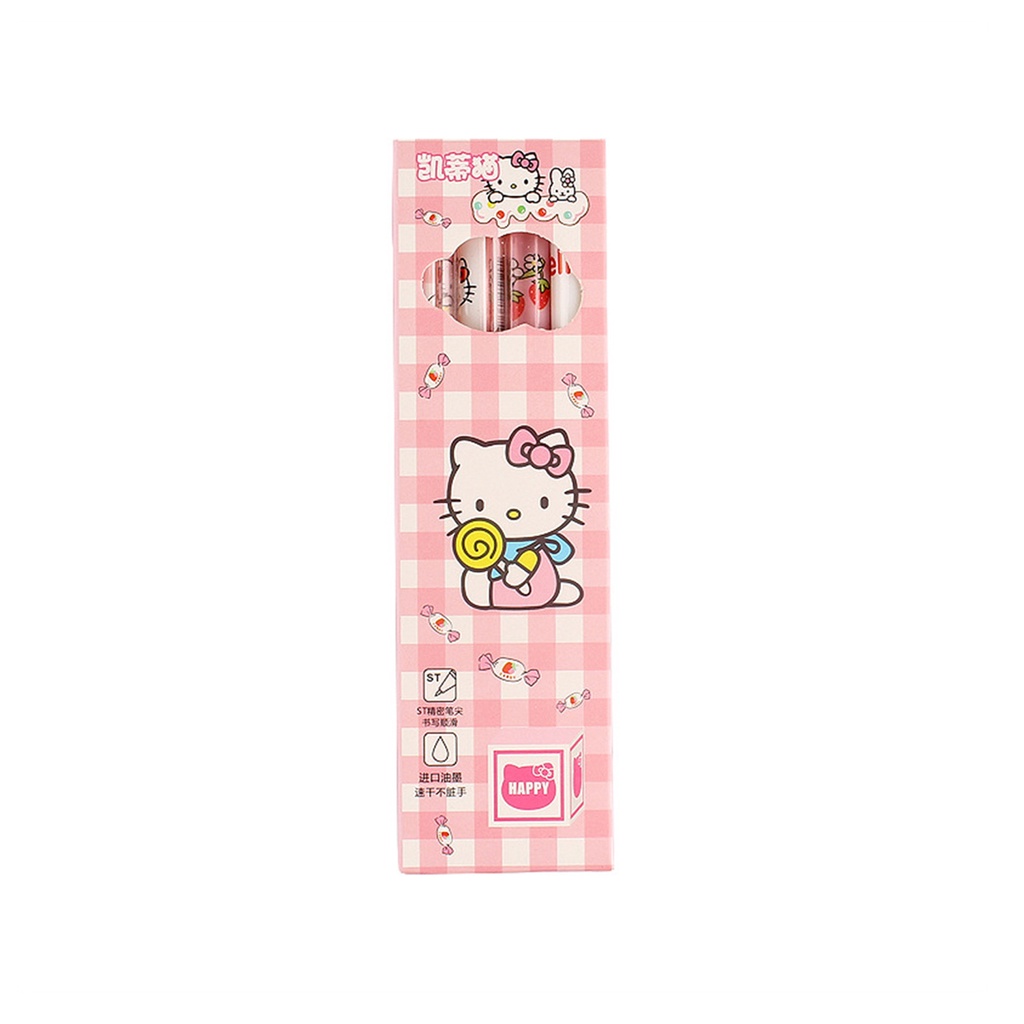 San4 Buah/Kotak Sanrio Pena Tekan Kartun Siswa Cepat Kering Kuromi Gel Pena Hitam 0.5M Pena Siswa Lucu untuk Hadiah Kawaii Anak-anak