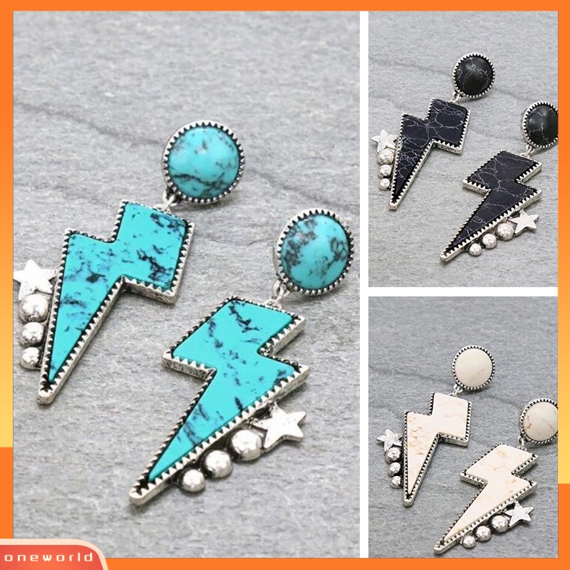 [EONE] 1pasang Anting Pejantan Gaya Etnik Geometris Berlebihan Bohemian Hiasan Telinga Kilau Terang Wanita Berujung Lima Anting Bintang Aksesoris Pakaian