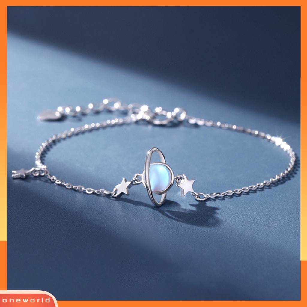 [EONE] Wanita Gelang Faux Moonstone Bintang Individu Romantis Planet Liontin Wanita Bangle Women Jewelry