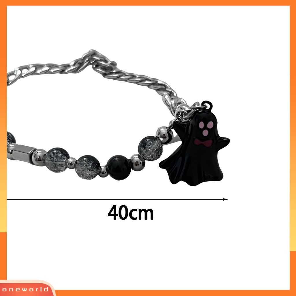 [EONE] Wanita Kalung Asimetris Mutiara Imitasi Palsu Kristal Hip Hop Hadiah Putih Hitam Hantu Liontin Musim Gugur Dingin Sweater Kalung Fashion Perhiasan