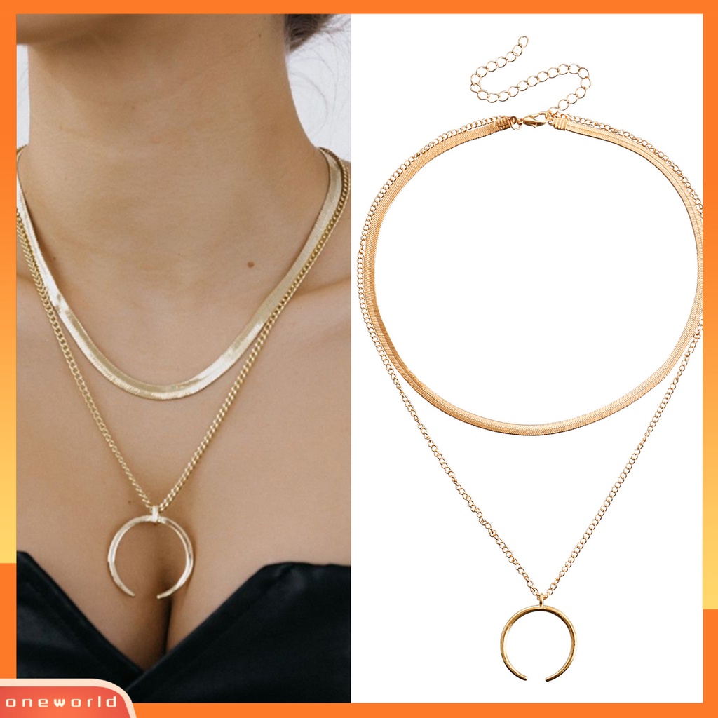 [EONE] Wanita Kalung Sabit Liontin Double Layer Keren Bergaya Snack Rantai Adjustable Alloy Kalung Aksesori Fashion