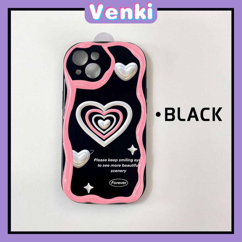 VENKI - For iPhone 11 iPhone Case 3D Curved Edge Wave TPU Airbag Shockproof Camera Cover Glossy Black Heart Shape Compatible with iPhone 14 13 Pro max 12 Pro Max xr xs max 7 8Plus