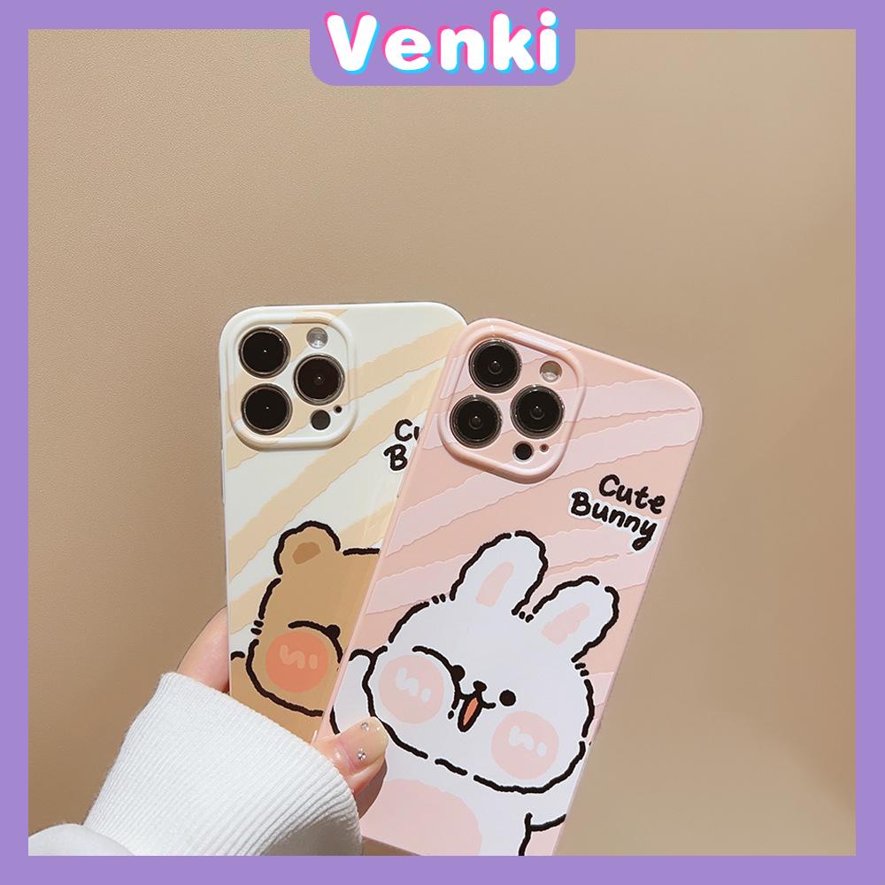 VENKI - For iPhone 11 iPhone Case Film TPU Soft Case White Glossy Cute Bear Rabbit Camera Protection Shockproof Compatible with iPhone 14 13 Pro max 12 Pro Max xr xs max 7 8Plus