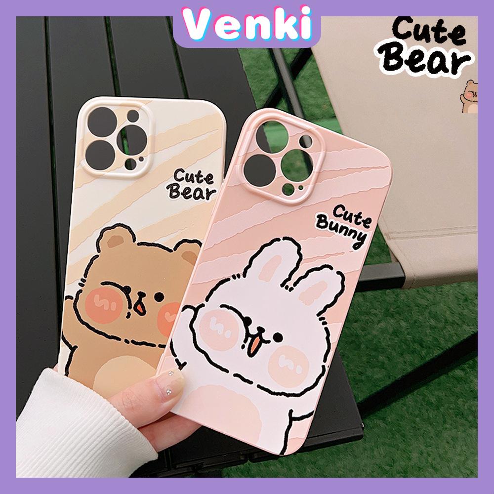 VENKI - For iPhone 11 iPhone Case Film TPU Soft Case White Glossy Cute Bear Rabbit Camera Protection Shockproof Compatible with iPhone 14 13 Pro max 12 Pro Max xr xs max 7 8Plus