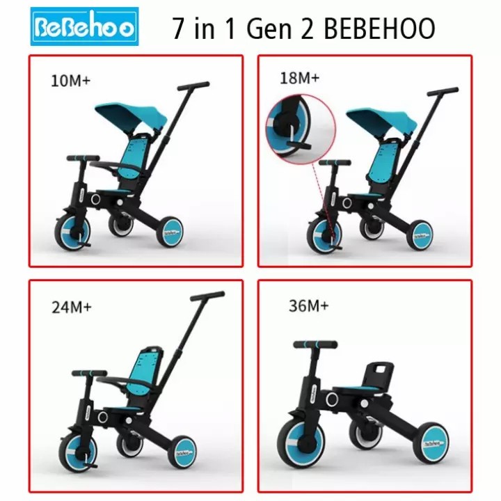 BEBEHOO GEN 2 7IN1 SMART FOLDING TRIKE STROLLER - Sepeda Anak 7 in 1