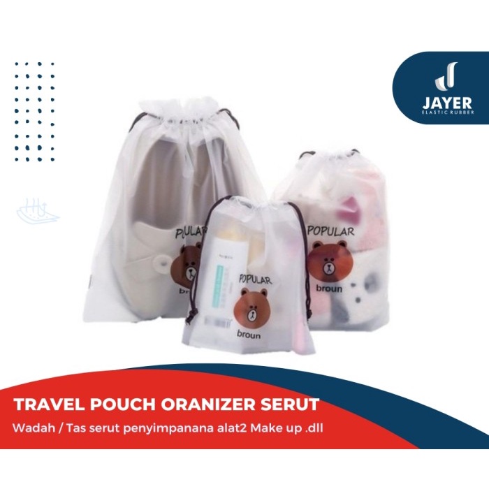 Travel pouch serut polos Multi Ukuran / Kantong tas Travel Organizer