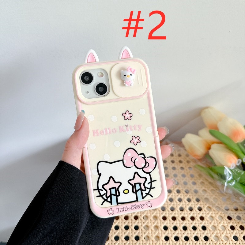 【Push Window &amp; Holder】Star Hello Kitty Doll Soft Silicon Case HP iP iPhone 14 + Plus 12 13 Pro Max 11 Matte FTD Casing Apple