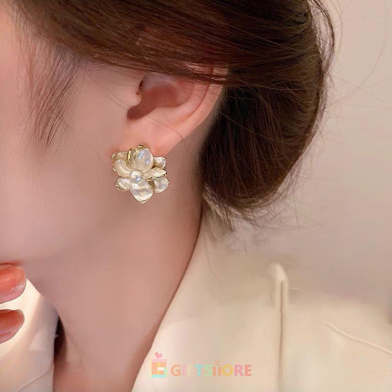 ✨COD Anting bunga besar 3D aksesori wanita  anting-anting vintage anting-anting jahitan perak 925-GS