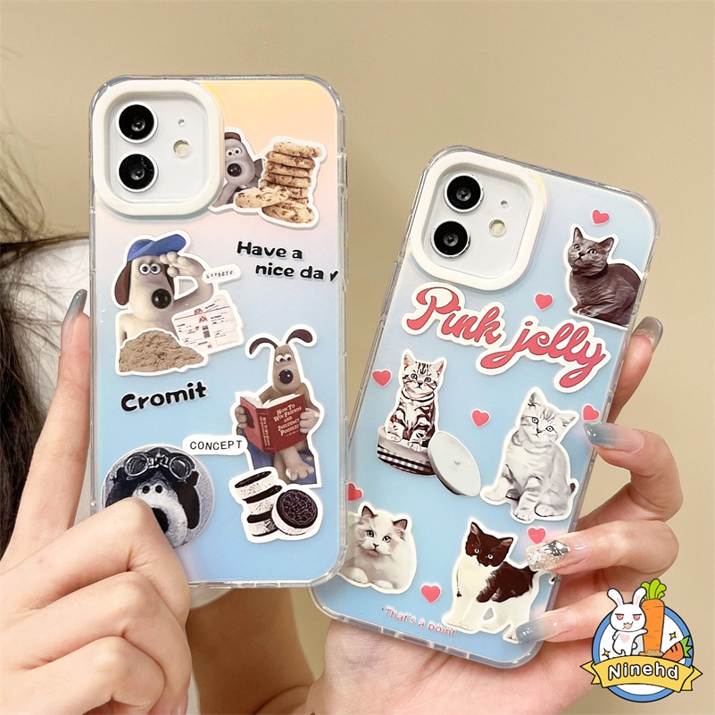 Casing iPhone Bling Laser Mewah Kompatibel Untuk Iphone14 13 12 11 Pro Max X Xr Xs Max 8 7 6 Plus SE 2020 Kartun Kucing Ponsel Case Lensa Bingkai Ultra Slim Shockproof Lembut TPU Penutup Belakang