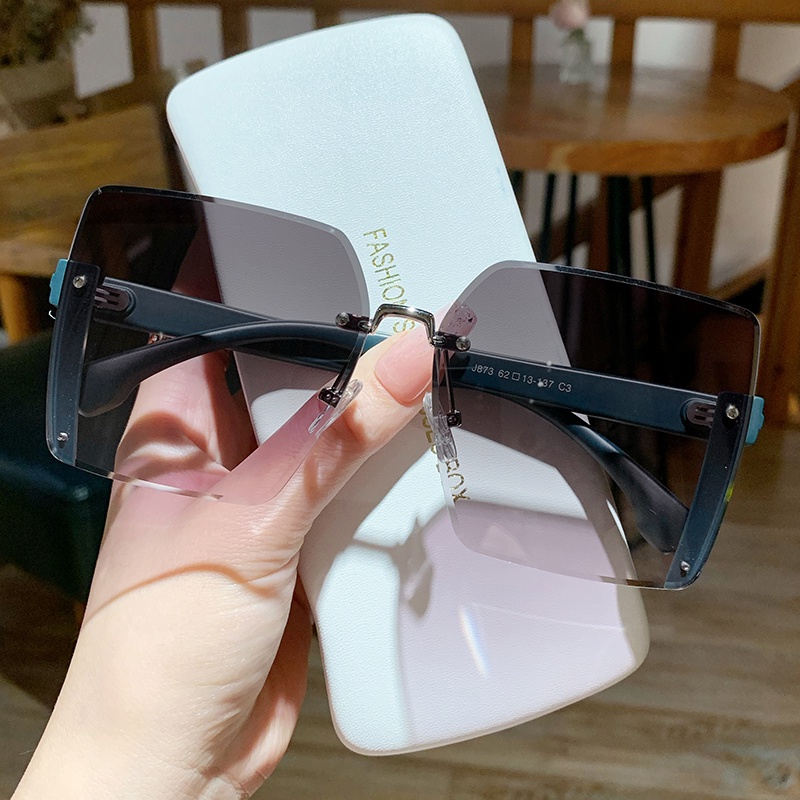 (YUZHU) Trendy Kacamata Hitam Tanpa Bingkai Untuk Wanita Premium Sense Sticker Fine Glitter Frame Sunglasses