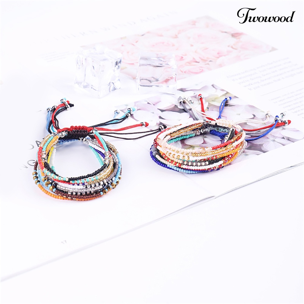 Twowood Bohemian Wanita Warna-Warni Manik-Manik Multilayer Gelang Handmade Anyaman Perhiasan Hadiah