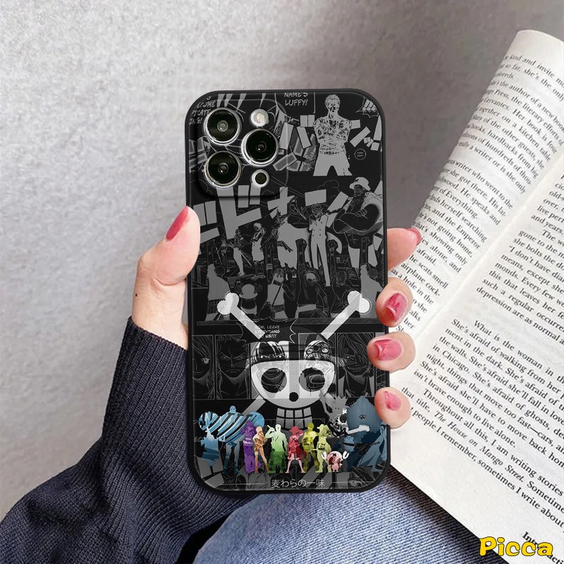 IPHONE Case One Piece Anime Kartun Trendi Kompatibel Untuk Iphone11 13 14 12 Pro Max XR 8 6 7 6S Plus X XS Max 7Plus SE 2020 Lembut Tepi Lurus Lembut Tpu Phone Cover