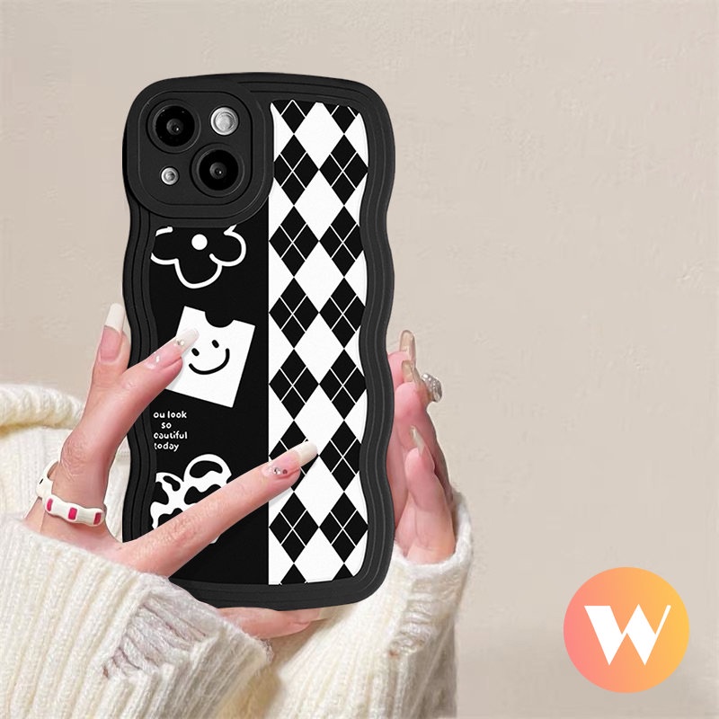 Wavy Edge Soft Case For Infinix Hot 12i 10s 9 8 20s 10 10Lite 12 Pro 20 11s Note 10 Pro 12 G96 Smart 5 6 4 Plus Hot 9 11 10 12 Play Checkerboard Flower Smile Art Gallery Cover