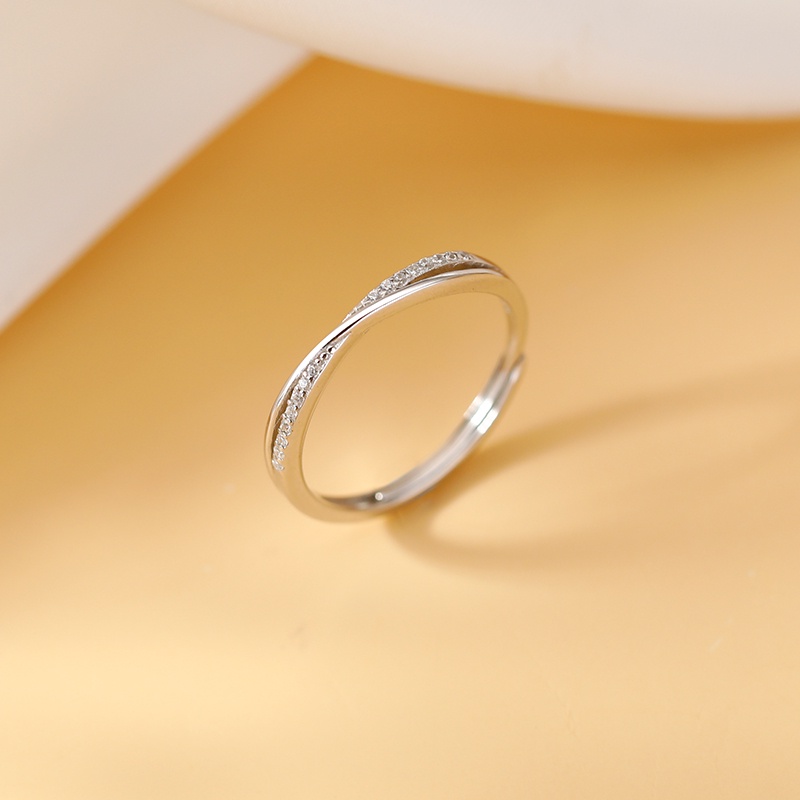 Kami Bunga Korea s925 Perak Bersinar Zirkon Cross Cincin Untuk Wanita Gadis ins Trendi Garis Geometris Rings Sederhana Fashion Jari Perhiasan Aksesoris