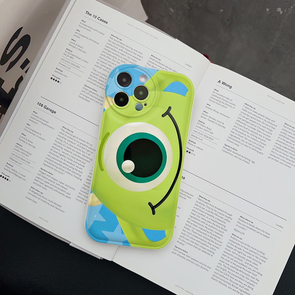 IPHONE Kartun Lucu Little Green Mata Satu Monster Mike Bulat Pelindung Lensa Kamera Soft Phone Case Cover Untuk Iphone7 8 PLUS X XR XS 11 12 13 14 PRO MAX SE 2020