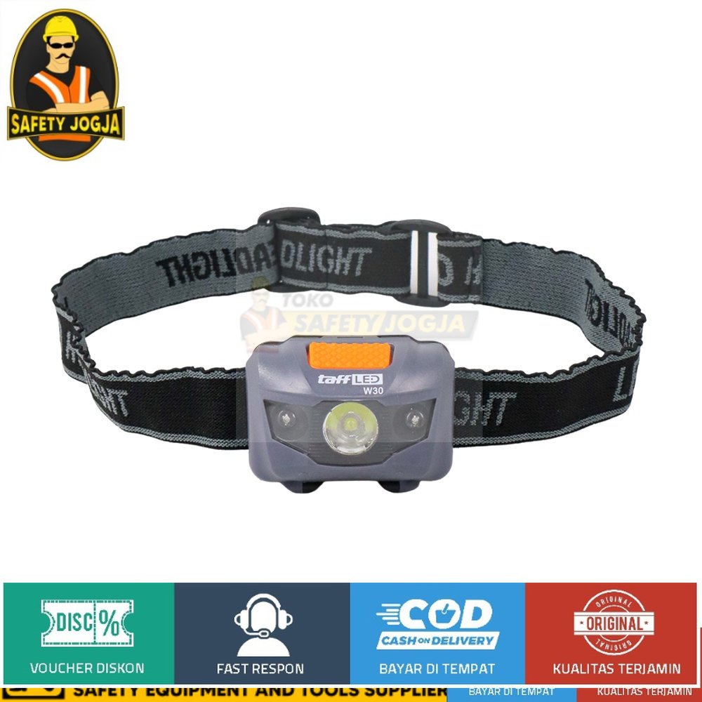 TaffLED Headlamp LED Flashlight White and Red Light W30 Gray Waterproof