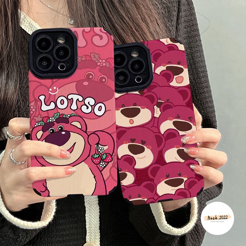 Casing Ponsel Silikon Tekstur Kulit Mewah Lembut Kompatibel Untuk iPhone 7Plus 8Plus 11 Pro MAX XR 12 13 14 Pro MAX X XS MAX Lovely Kartun Cute Manyo Strawberry Bear Shockproof Cover