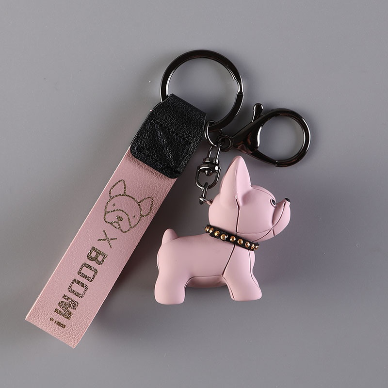 3d Warna Solid Bulldogs Dengan Rantai Emas Gantungan Kunci Dengan Tali Kulit Anti-Hilang Gilt Pria Wanita Hadiah Gantungan Kunci Untuk Mobil Rumah Keys Bag Earphone Case Cover Liontin