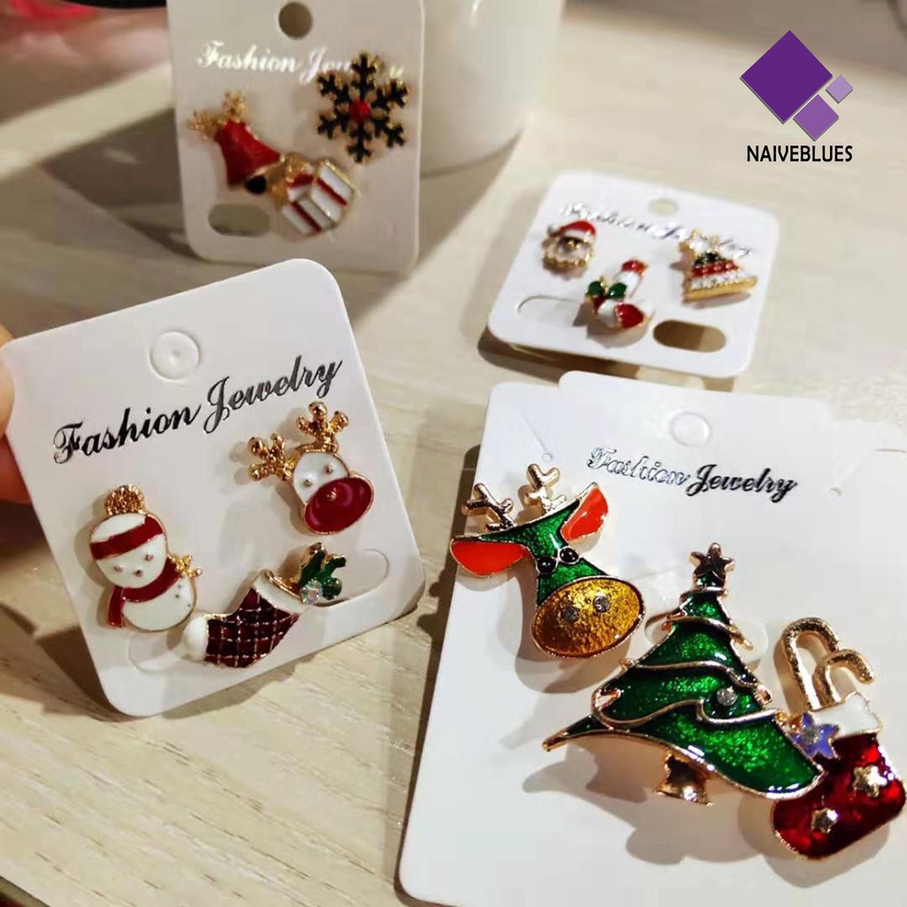 &lt; Naiveblues &gt; 3Pcs/Set Bros Natal Meriah Enamel Warna-Warni Mengkilap Hias Hadiah Baru Santa Bell Elk