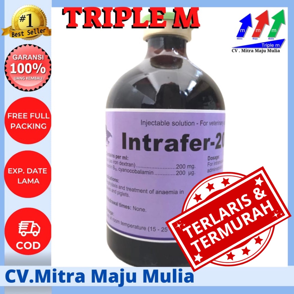 INTRAFER 200 B12 100 ml Holland Obat Anemia &amp; Pertumbuhan Fe &amp; B12 Hewan