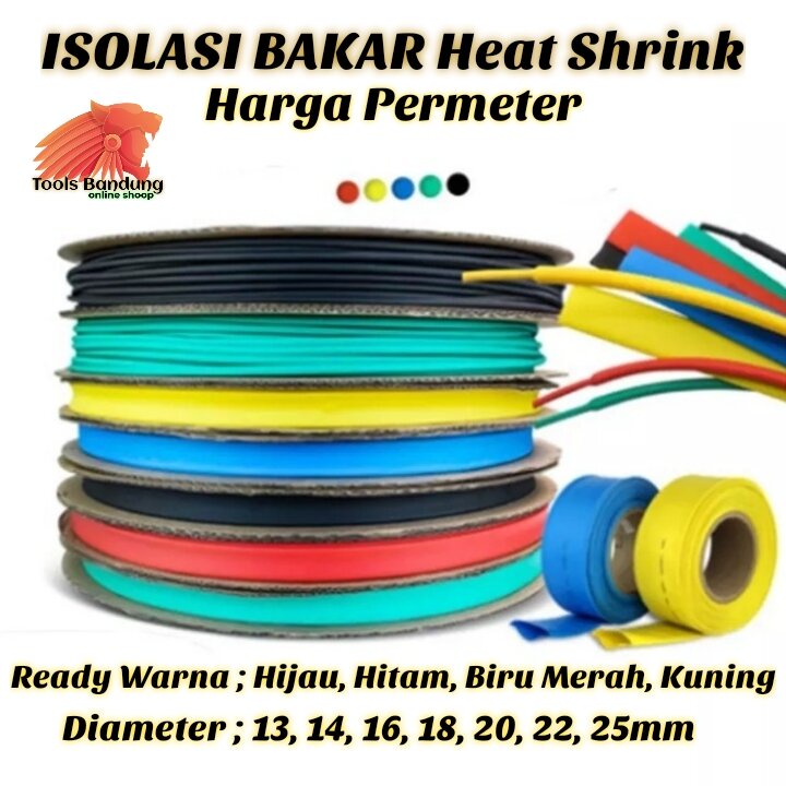 Isolasi Bakar Harga 1meter/Selongsong Bakar/Heat Shrink Tube Selang Bakar Warna Hijau, Hitam, Biru, 