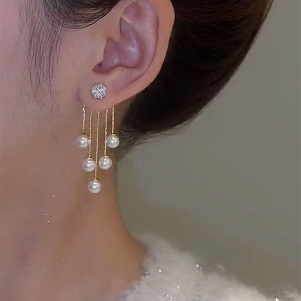 Anting Mutiara Perak Zirkon Aesthetics Rumbai Drop Earring Untuk Wanita Fashion Perhiasan Aksesoris