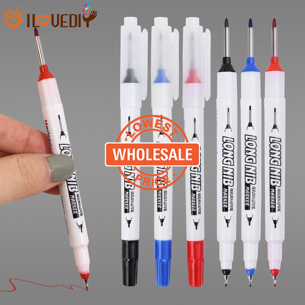 [Harga Grosir] [Unggulan] Tahan Air Kamar Mandi Woodworking Konstruksi Penanda Lubang Dalam Berkepala Ganda Pena Cepat Kering Logam Perforating Pen 20mm Penanda Nib Panjang