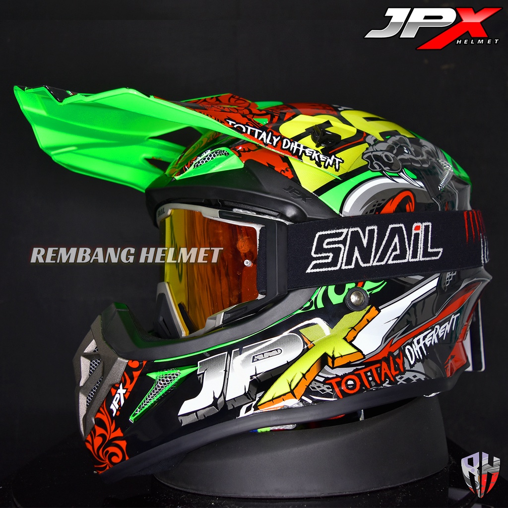 HELM JPX CROSS_FOX1 X16 - FLUO GREEN GLOSS PAKET GANTENG GOOGLE SNAIL HELM JPX KLX ORIGINAL HELMET M