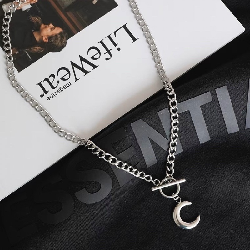 Sweet Cool Style Moon Sweatshirt Kalung Wanita Hip-Hop Trendi Titanium Steel Rantai Klavikula All-