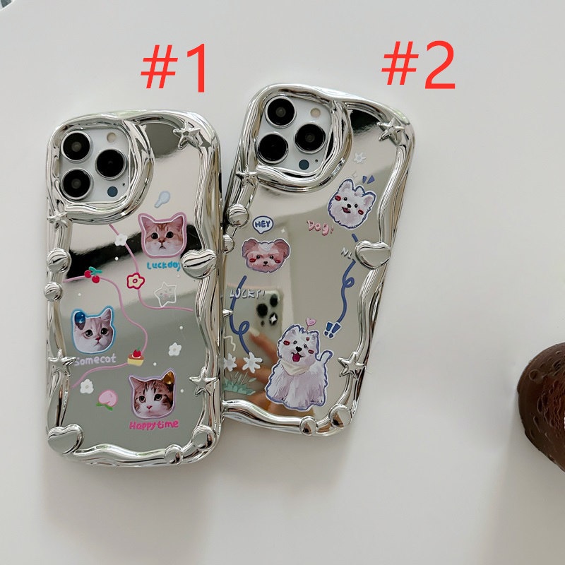 Lovely Kitty Puppy Wave Silver Mirror Soft Case iP iPhone 14 + Plus X XS XR 11 12 13 Pro Max FTD Casing Apple