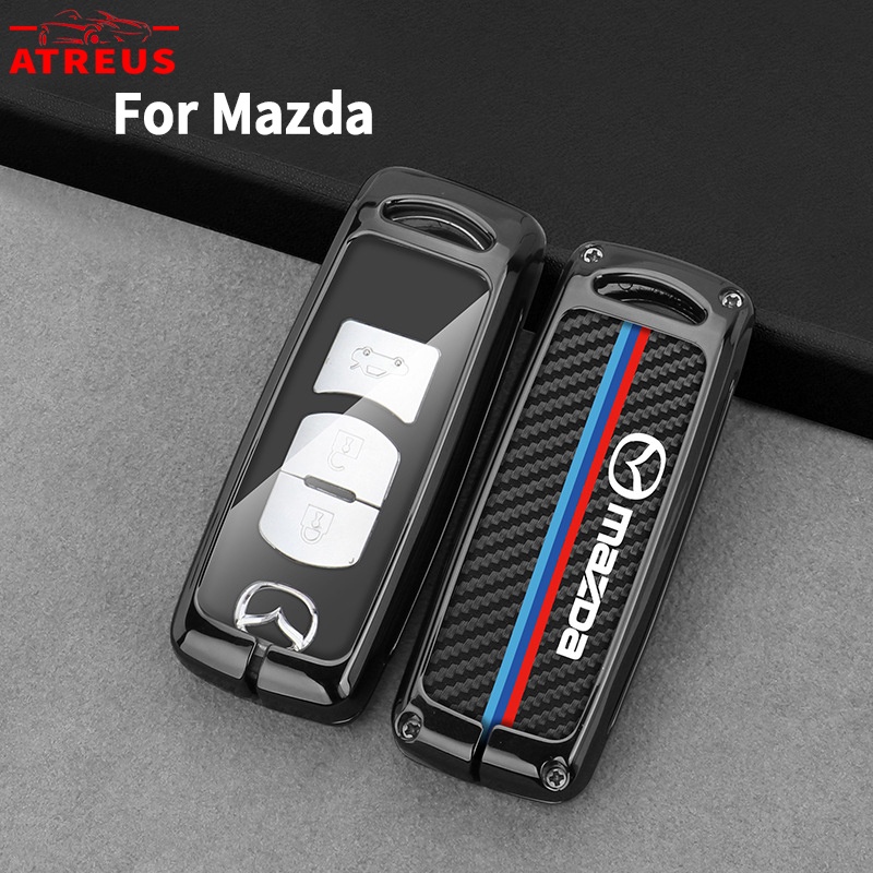 Mazda Zinc Alloy Bungkus Penuh Case Kunci Mobil Cover Serat Karbon Kulit Smart Key Protector Untuk2 3 CX5 CX30 CX8 CX3 Mazda2 6 5 CX9 BT50