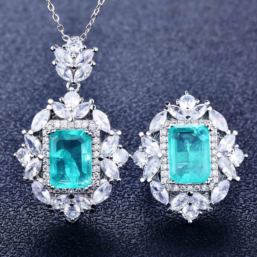 Goldkingdom Fashion Perhiasan Aksesoris Ready Stock Alami Pallai Ba Kalung Emerald Cut Warna Hijau Muda Harta Karun Cincin Set.