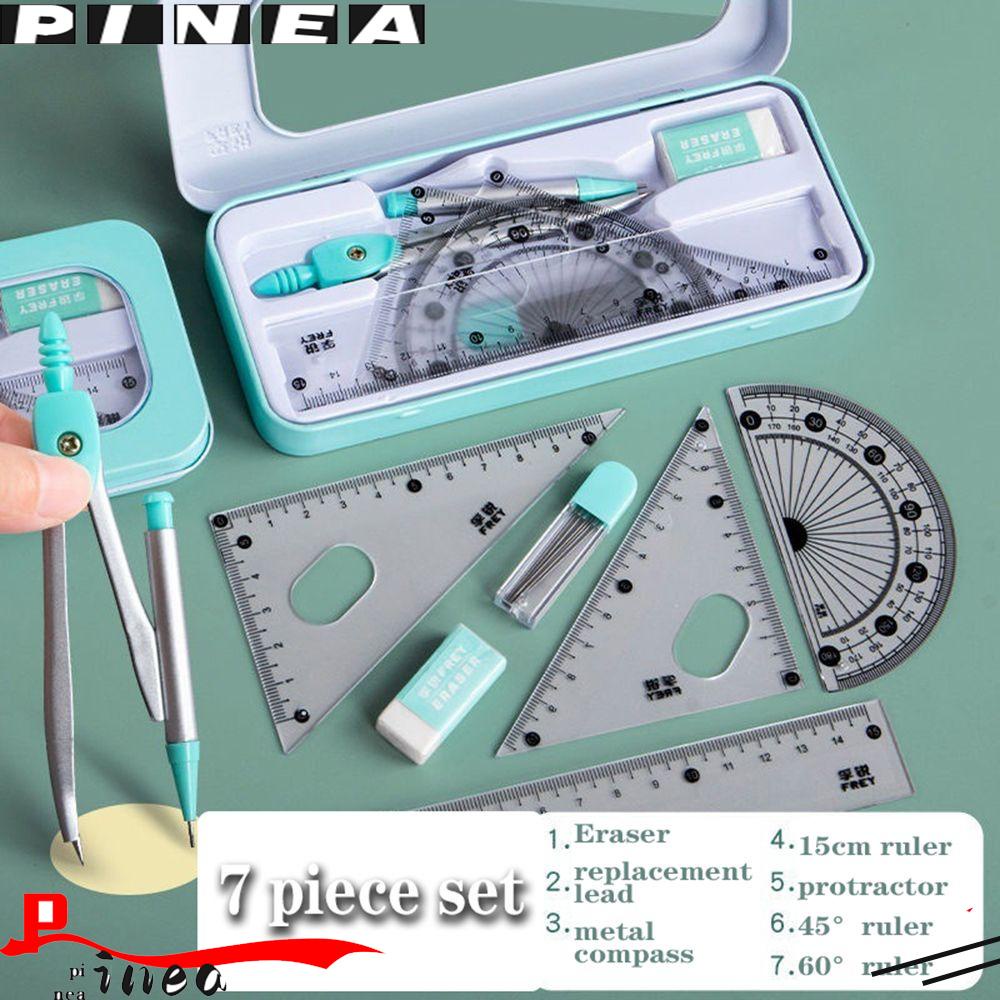 Nanas 7PCS/Set Penggaris Compasses Set Hadiah Siswa Multi-Fungsi Kantor Matematika Belajar Penghapus Perlengkapan Sekolah