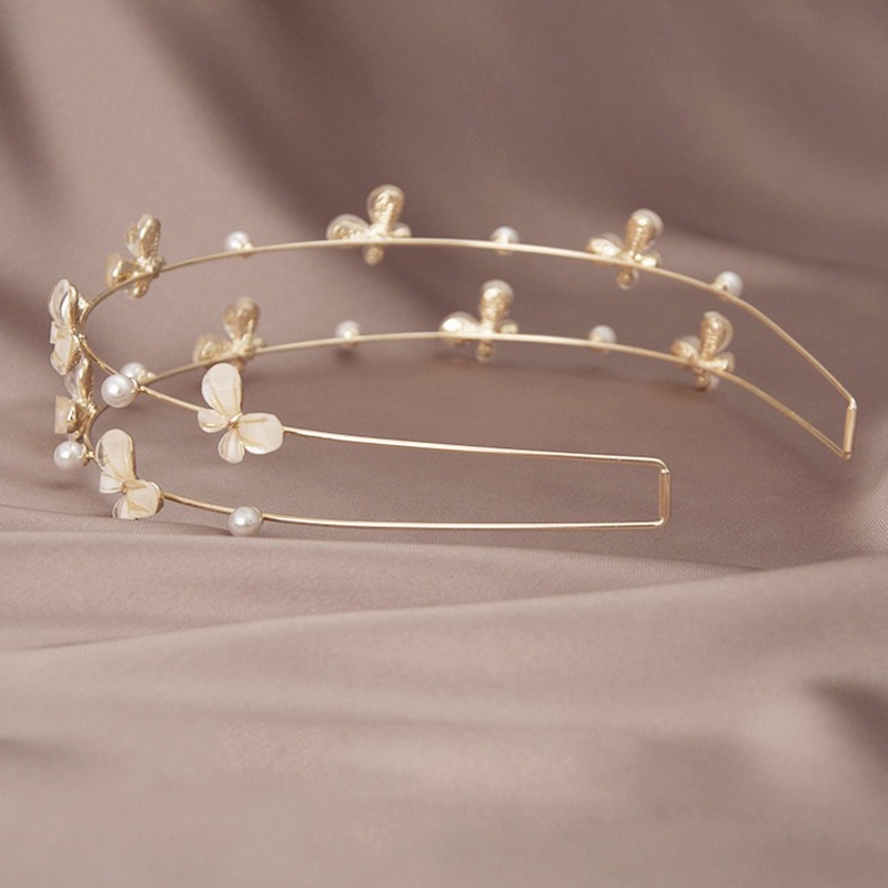 Alloy Double-layer Bando Kupu-Kupu Fashion Mutiara Rambut Band Aksesoris Rambut Wanita