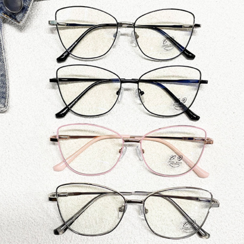 (YUZHU) Vintage Fashion Metal Cat Eye Eyeglasses Lensa Yang Dapat Diganti Kacamata Bingkai Kecil Untuk Wanita