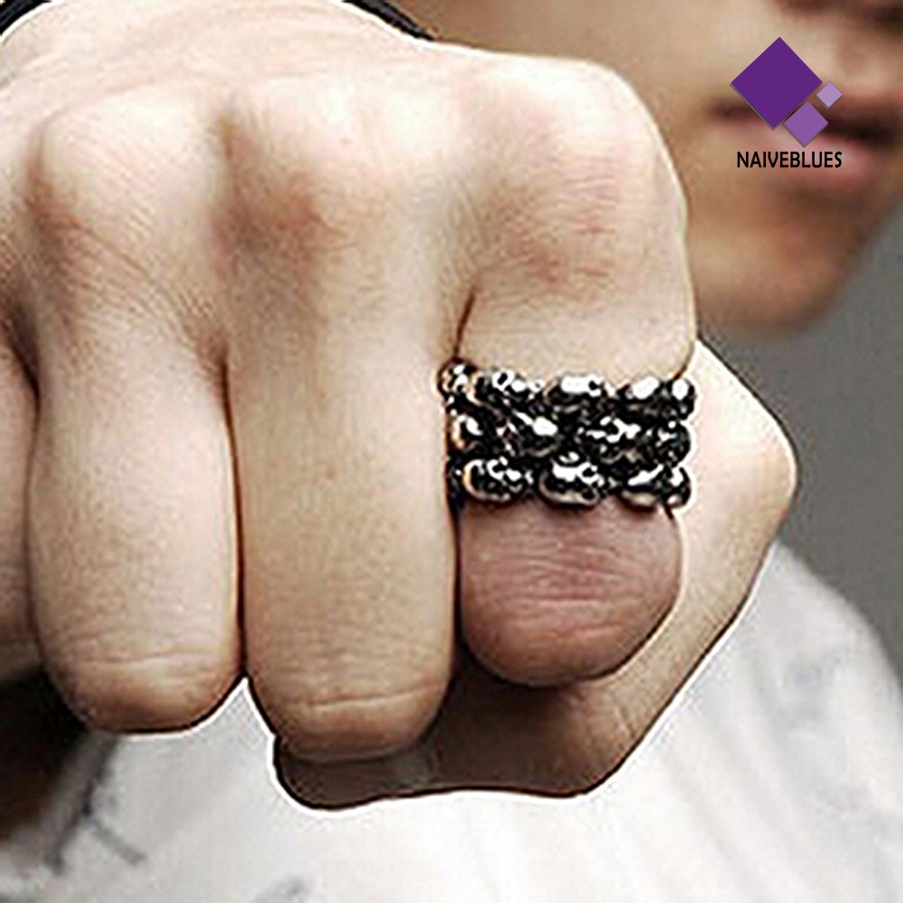 &lt; Naiveblues &gt; 1Pc Pesona Jari Tengkorak Gothic Pria Cincin Buku Jari Punk Stainless Steel